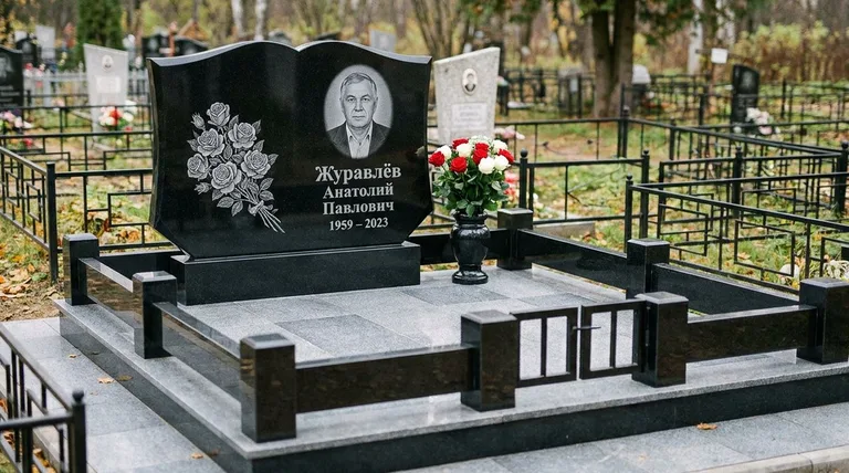 Памятник с гравировкой роз — выполненная работа «Журавлёв» в Альметьевске