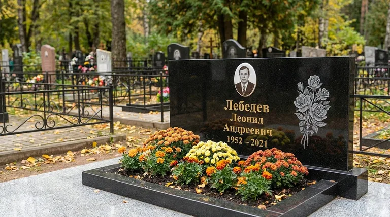 Памятник с гравировкой роз — выполненная работа «Лебедев» в Альметьевске
