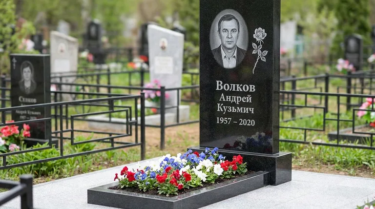 Памятник с гравировкой роз — выполненная работа «Волков» в Альметьевске