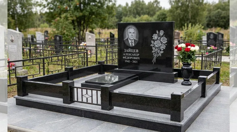 Памятник с гравировкой роз — выполненная работа «Зайцев» в Альметьевске