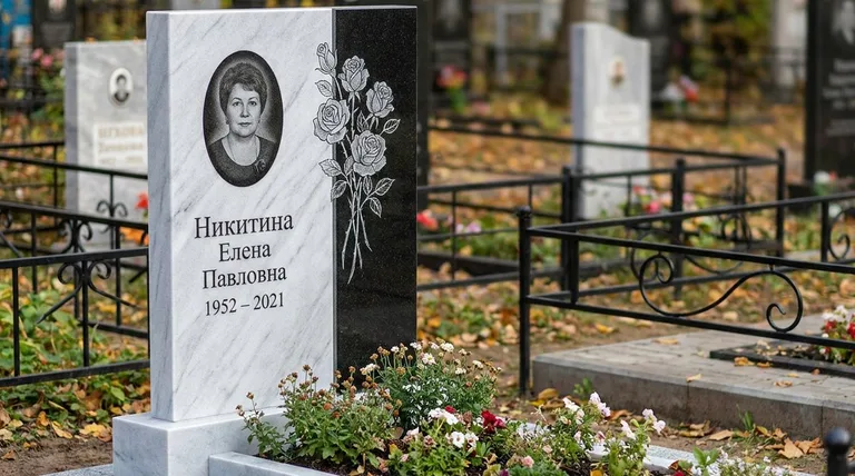 Памятник с гравировкой роз — выполненная работа «Никитина» в Альметьевске