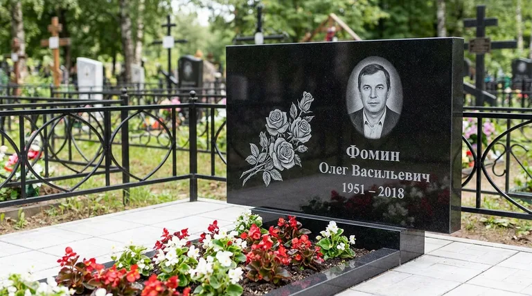 Памятник с гравировкой роз — выполненная работа «Фомин» в Альметьевске