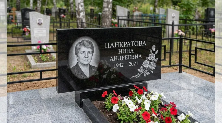 Памятник с гравировкой роз — выполненная работа «Панкратова» в Альметьевске
