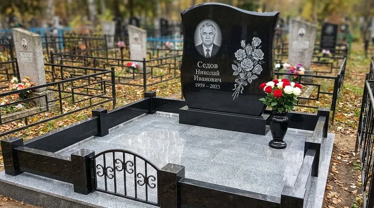 Памятник с гравировкой роз — выполненная работа «Седов» в Альметьевске