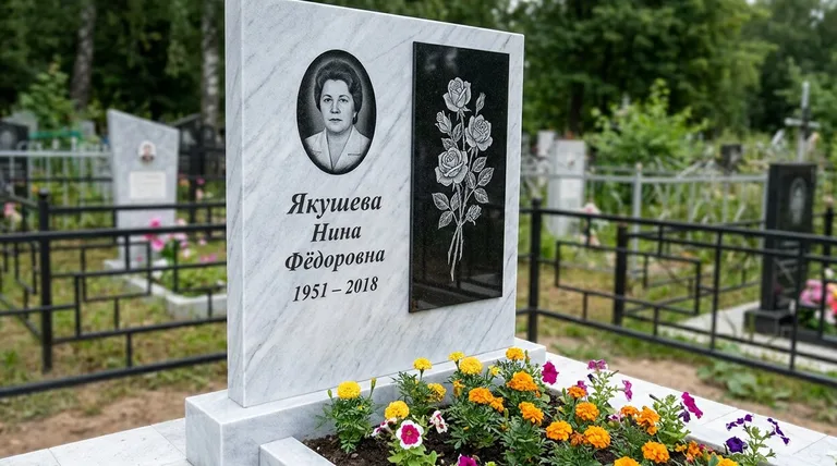 Памятник с гравировкой роз — выполненная работа «Якушева» в Альметьевске