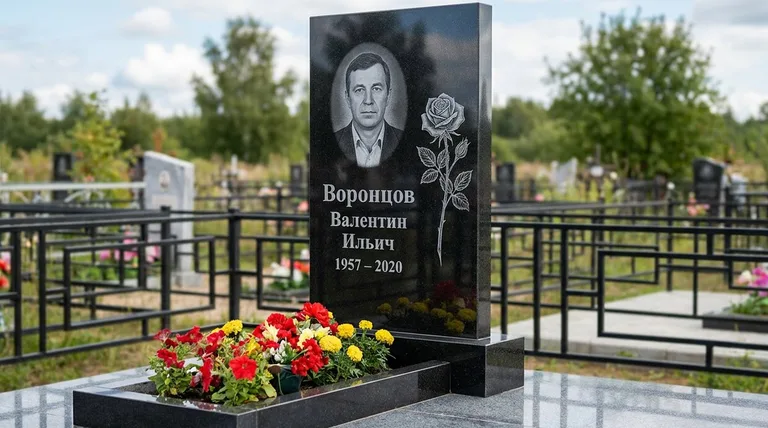 Памятник с гравировкой роз — выполненная работа «Воронцов» в Альметьевске