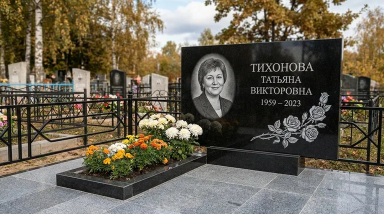 Памятник с гравировкой роз — выполненная работа «Тихонова» в Альметьевске