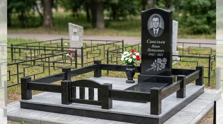 Памятник с гравировкой роз — выполненная работа «Савельев» в Альметьевске