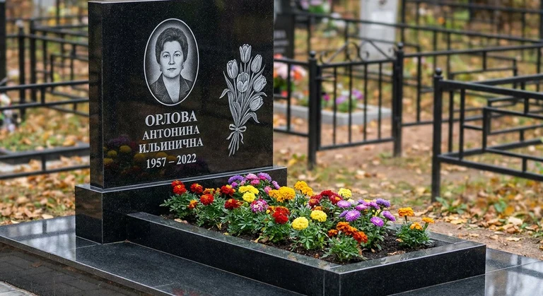 Гравировка тюльпанов на памятник в Альметьевске — пример работы на граните