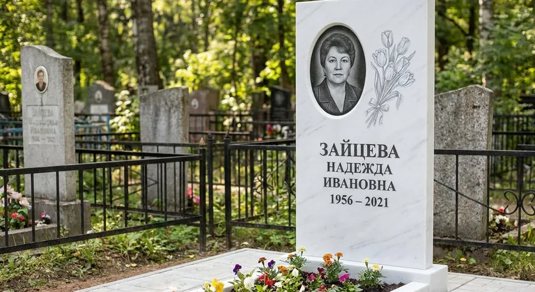 Памятник с гравировкой тюльпанов — выполненная работа «Зайцева» в Альметьевске