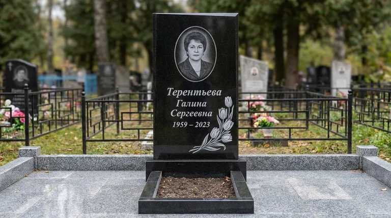 Памятник с гравировкой тюльпанов — выполненная работа «Терентьева» в Альметьевске