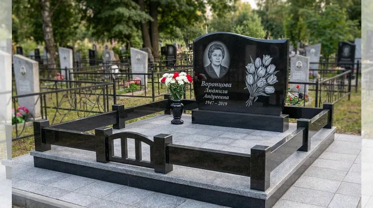 Памятник с гравировкой тюльпанов — выполненная работа «Воронцова» в Альметьевске