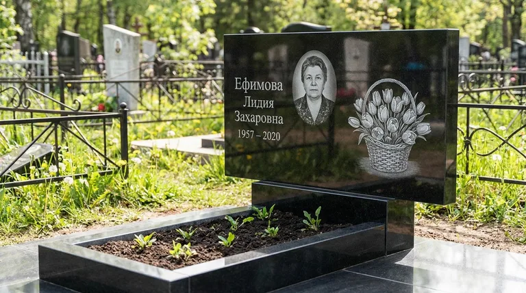 Памятник с гравировкой тюльпанов — выполненная работа «Ефимова» в Альметьевске