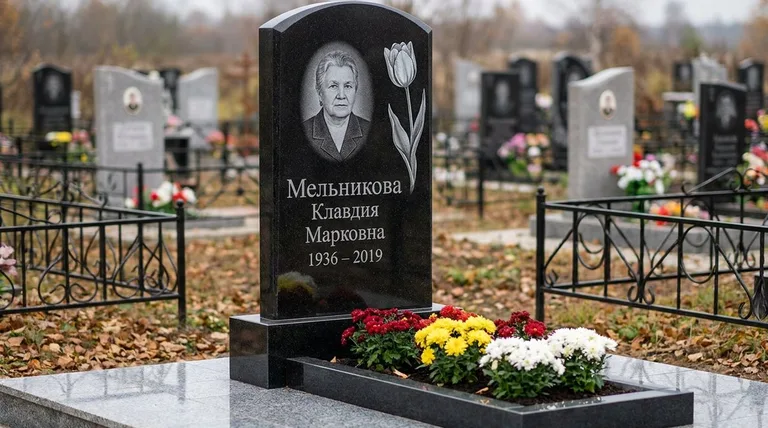 Памятник с гравировкой тюльпанов — выполненная работа «Мельникова» в Альметьевске