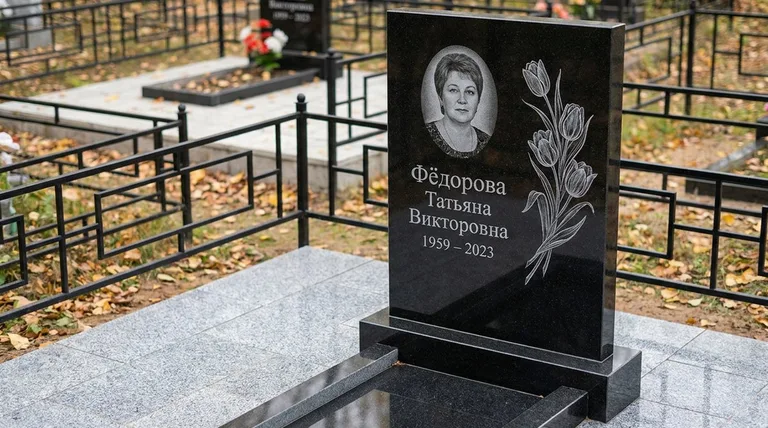 Памятник с гравировкой тюльпанов — выполненная работа «Фёдорова» в Альметьевске