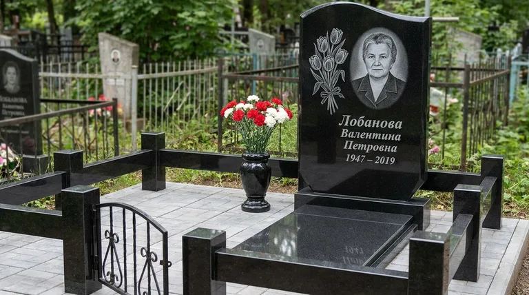 Памятник с гравировкой тюльпанов — выполненная работа «Лобанова» в Альметьевске