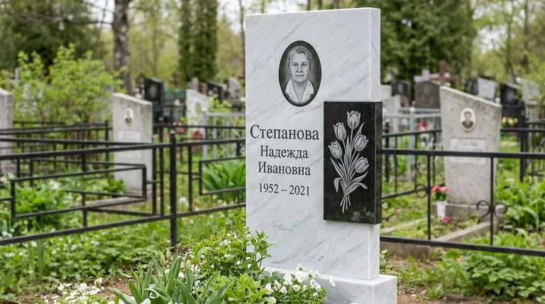Памятник с гравировкой тюльпанов — выполненная работа «Степанова» в Альметьевске