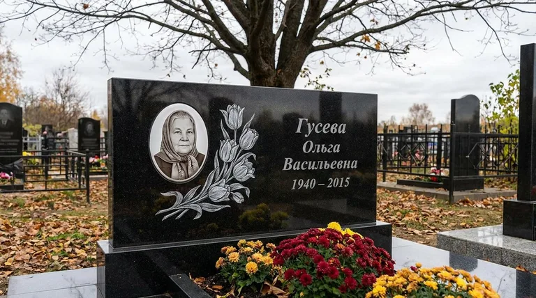 Памятник с гравировкой тюльпанов — выполненная работа «Гусева» в Альметьевске