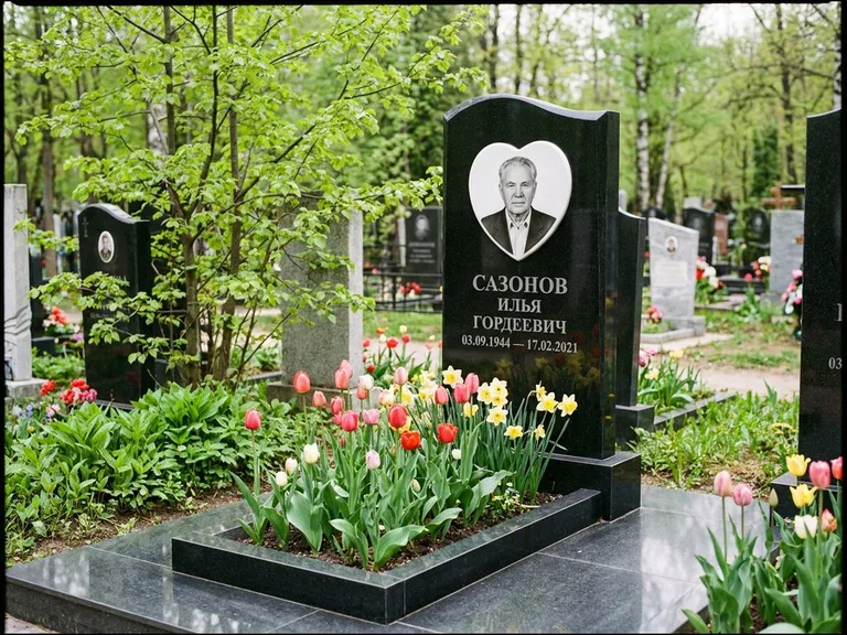 Цветной керамический портрет на памятнике в Альметьевске