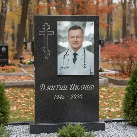 Портрет на стекле 180×240 мм на чёрной стеле в Альметьевске