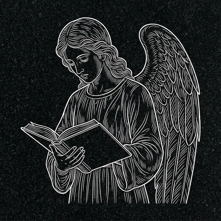 Эскиз гравировки ангела на памятник — ангел с раскрытой книгой в Альметьевске