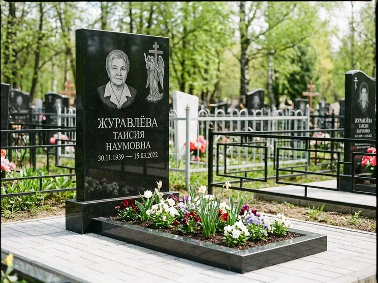 Памятник с гравировкой ангела — гравировка ангела с голубем по диагонали стелы, работа «Журавлёва» в Альметьевске