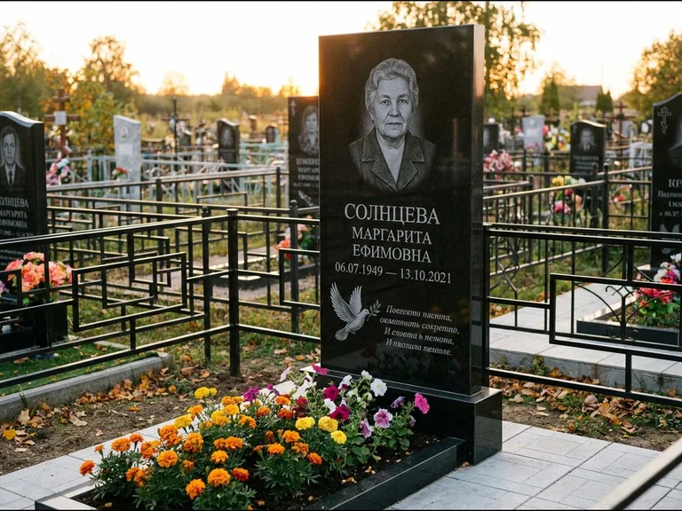 Памятник с гравировкой голубей — гравировка голубя с оливковой ветвью рядом с эпитафией, работа «Солнцева» в Альметьевске
