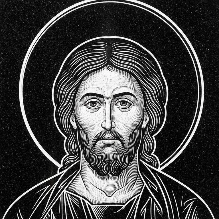 Эскиз иконы: Архангел Михаил — воинам и мужчинам, гравировка на памятник в Альметьевске