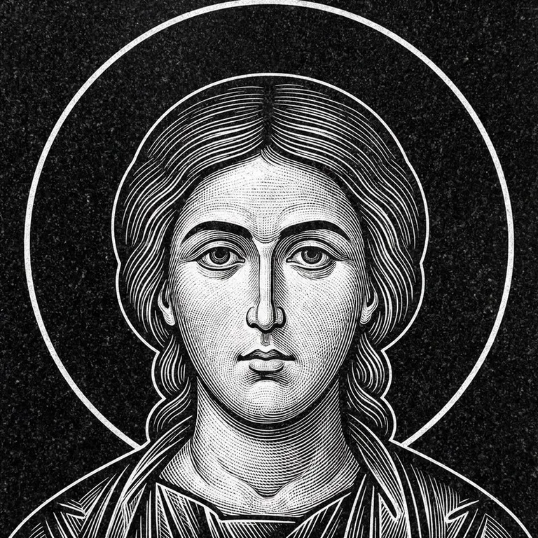 Эскиз иконы: Георгий Победоносец — воинам, гравировка на памятник в Альметьевске