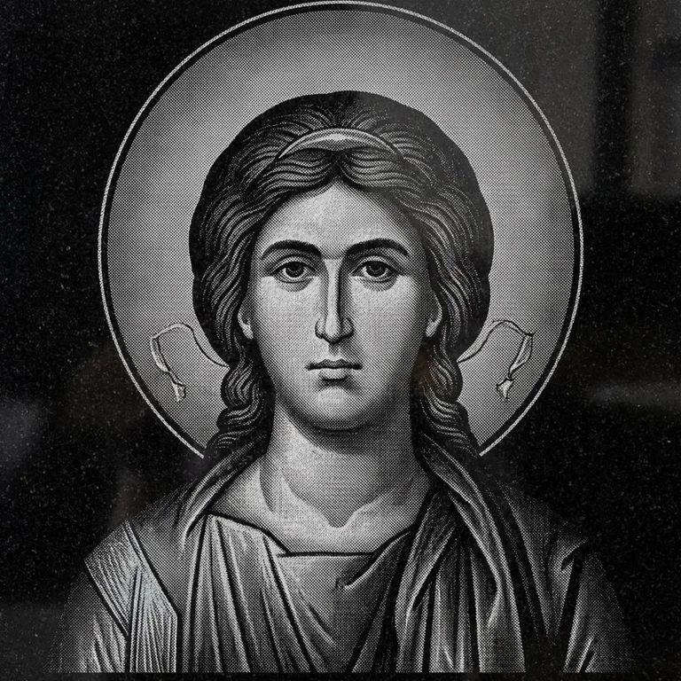 Эскиз иконы: Архангел Михаил (полутон) — образ архангела в полутонах, гравировка на памятник в Альметьевске