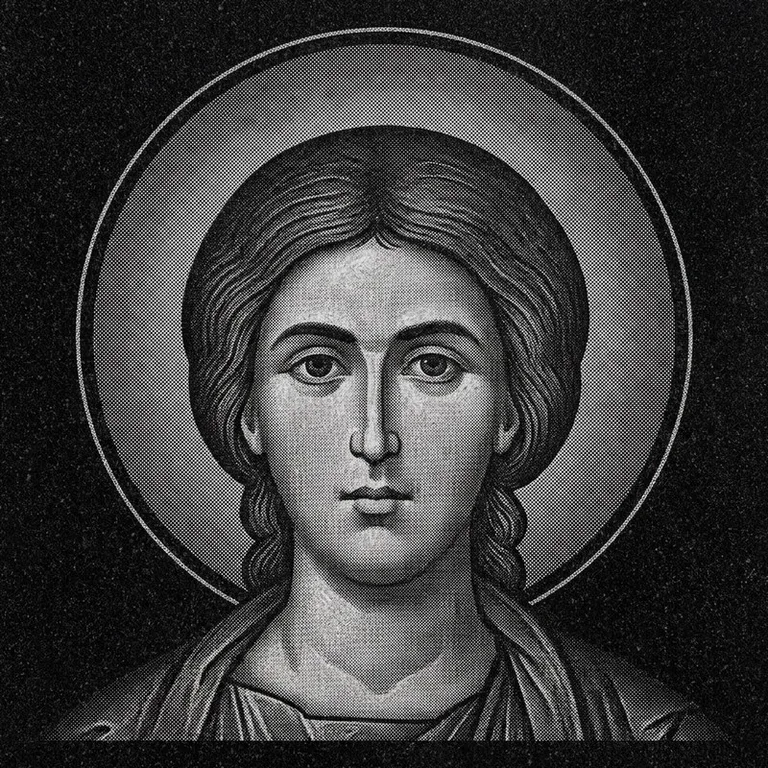 Эскиз иконы: Георгий Победоносец (полутон) — воинский образ, гравировка на памятник в Альметьевске