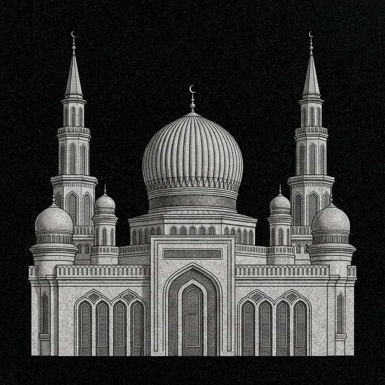 Эскиз: Соборная (фотореализм) — ребристый купол и минареты в Альметьевске