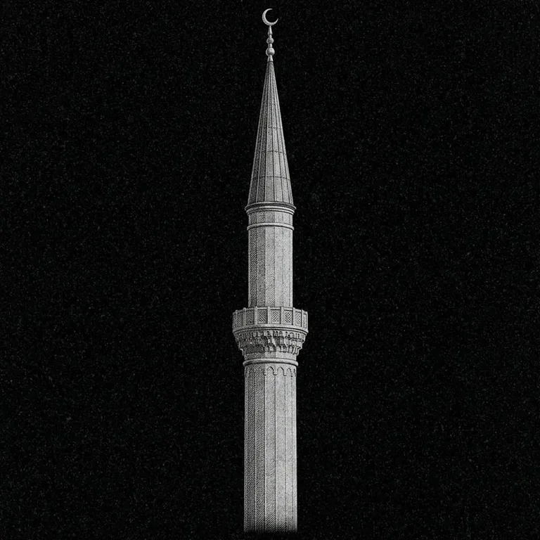 Эскиз: Минарет (фотореализм) — одиночный минарет с полумесяцем в Альметьевске