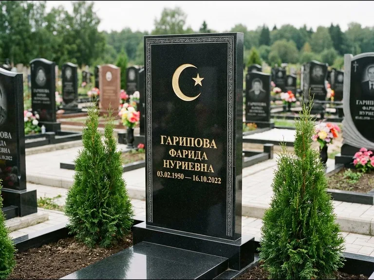 Памятник с гравировкой полумесяца — гравировка полумесяца, работа «Гарипова» в Альметьевске
