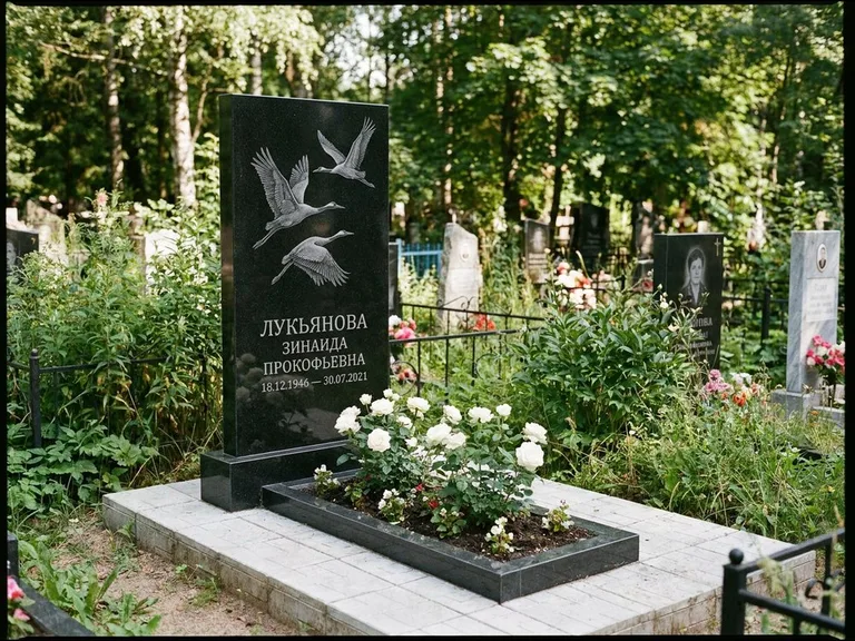 Памятник с гравировкой журавлей — гравировка журавлей, работа «Лукьянова» в Альметьевске