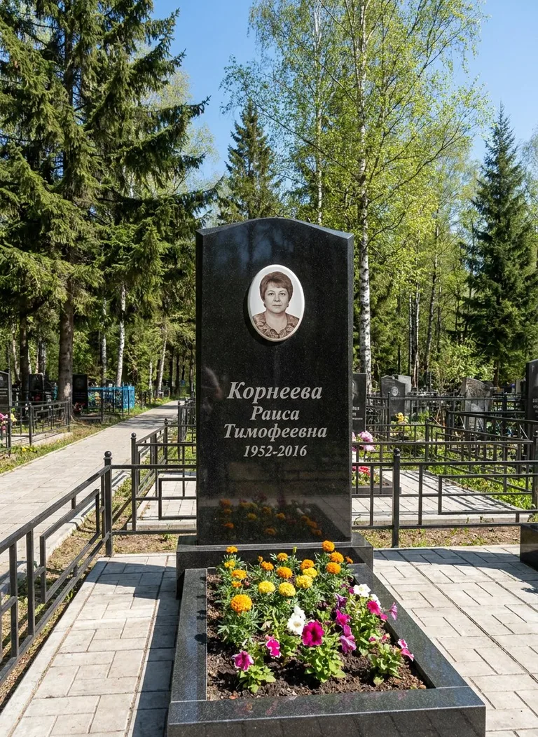 Гранитный памятник с портретом на кладбище Ячнево в Белгороде