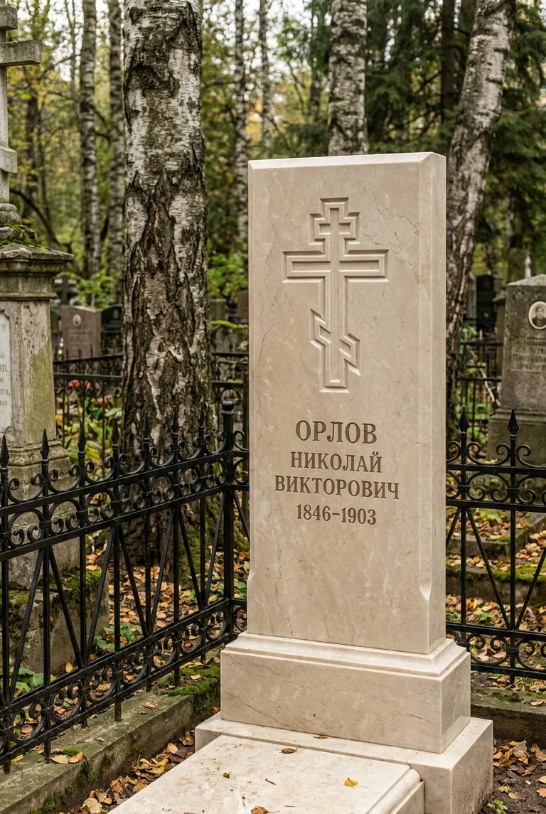 Мраморный памятник классической формы на Ивановском кладбище