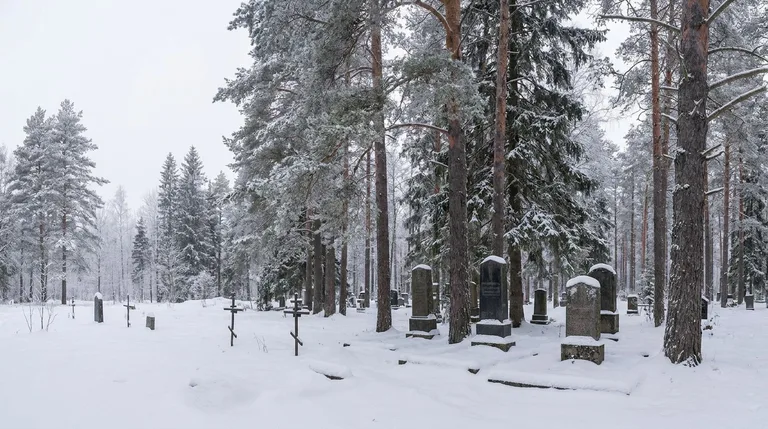 Сосновый лес и ухоженные участки на Лесном кладбище в Самаре