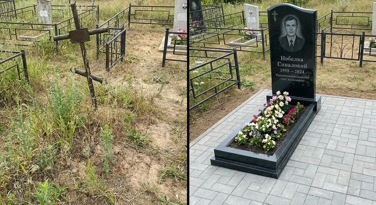 Памятник под ключ: запущенная могила до и ухоженный мемориал после в Альметьевске
