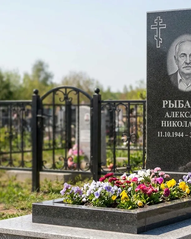 Двойной памятник под ключ с ярким цветником в Альметьевске