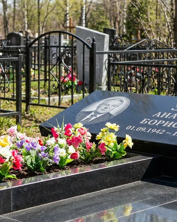 Премиум памятник под ключ с мощением и оградой в Альметьевске