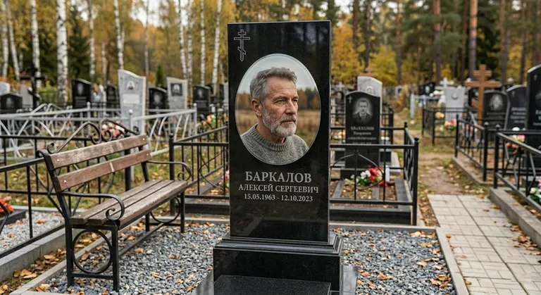 Овальный портрет на стекле на чёрной гранитной стеле в Альметьевске