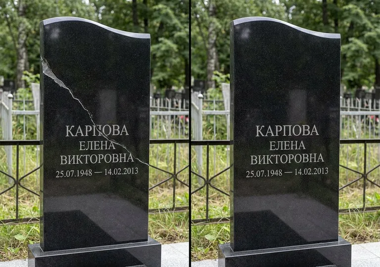 Заделка трещины на чёрном граните: до и после в Альметьевске