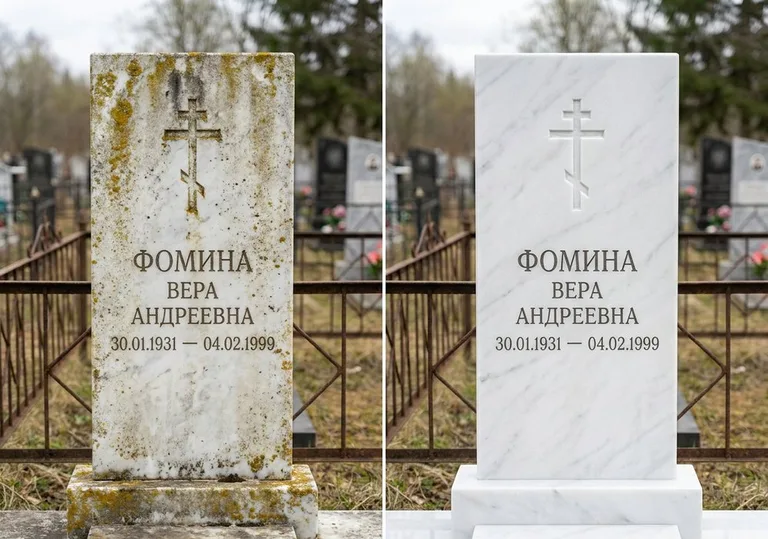 Восстановление мраморного памятника от желтизны и налёта в Альметьевске