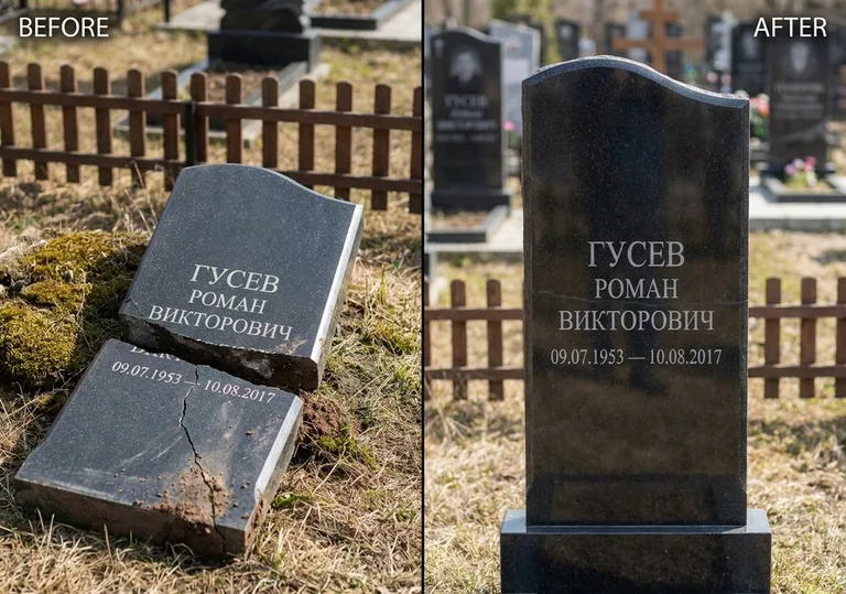 Склейка расколотого памятника: до и после в Альметьевске