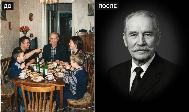Ретушь фото на памятник — выделение из группового: до и после в Альметьевске