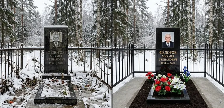 Диптих №20: тротуарная плитка вокруг памятника отмыта аппаратом высокого давления в Альметьевске