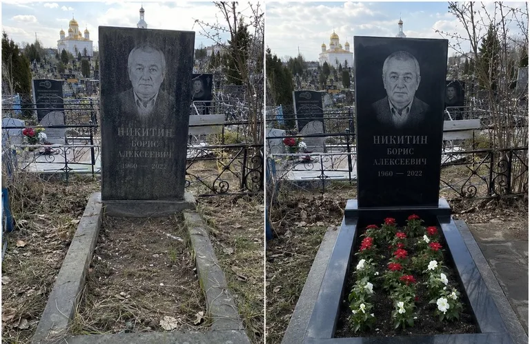 Диптих №3: покраска оградки и прополка цветника с тюльпанами — до и после в Альметьевске