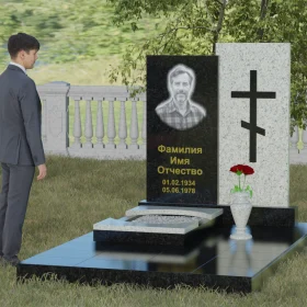 Вертикальный комбинированный памятник с крестом - П022