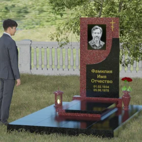 Гранитный вертикальный памятник с крестом - П024